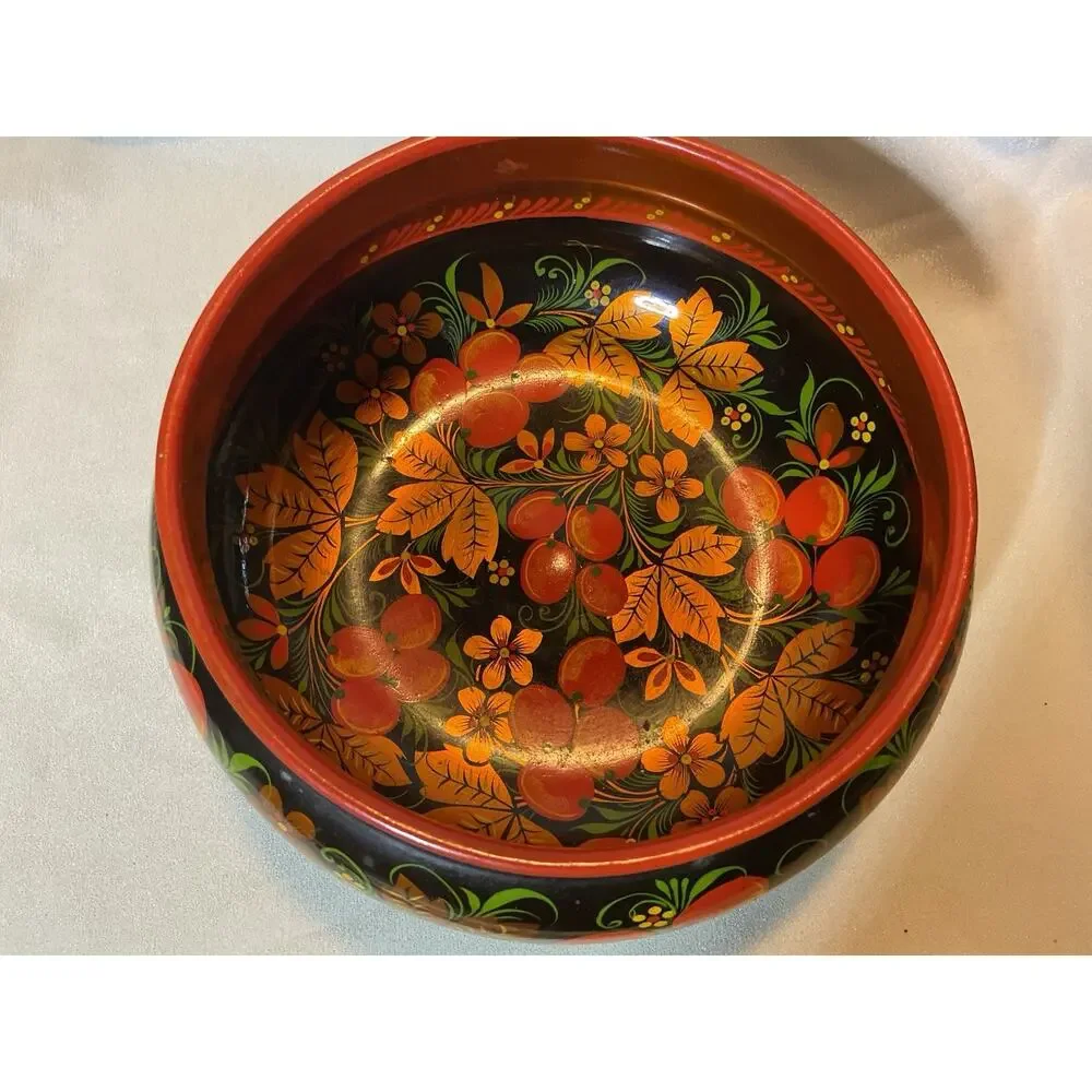 Vintage Russian Khokhloma Lacquer Wooden 8.5